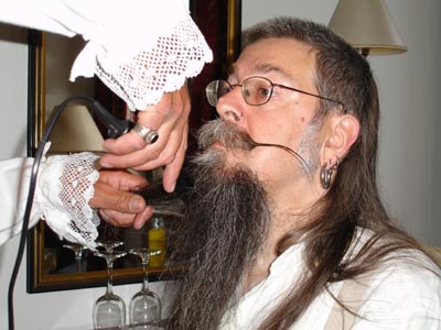 Frazer gets to work on Charlie's Moustache Frazer gets to work on Charlie's Moustache